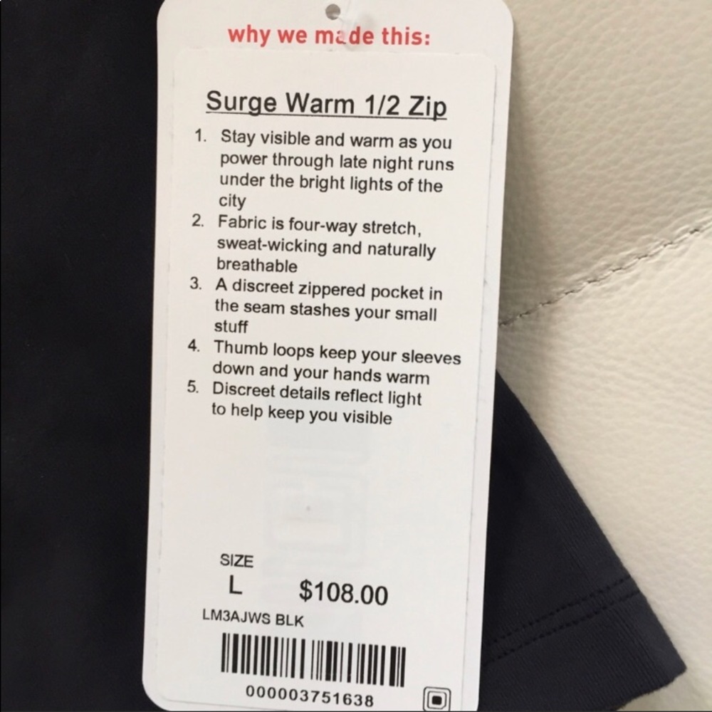 NWT BLACK LULULEMON SURGE WARM 1/2 ZIP - Small - Picture 5 of 7